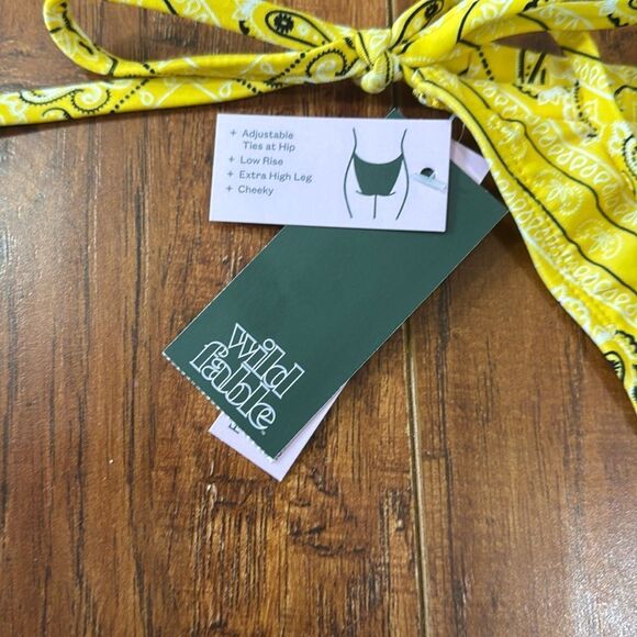 * NWT Wild Fable XS (0-2) Yellow Bandana Side-Tie Extra High Leg Bikini Bottom - Picture 8 of 8